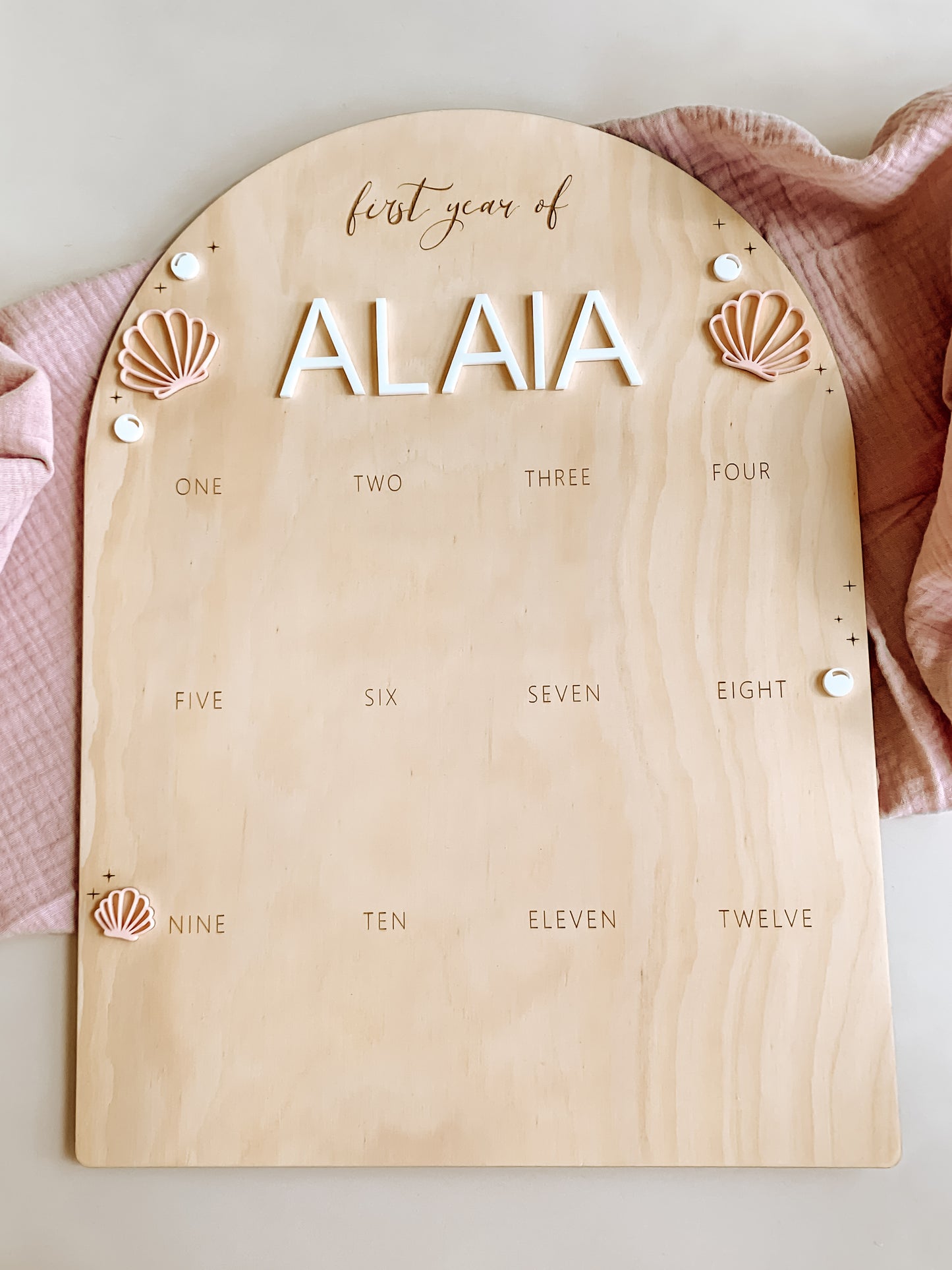 First year photo board - Seashell theme