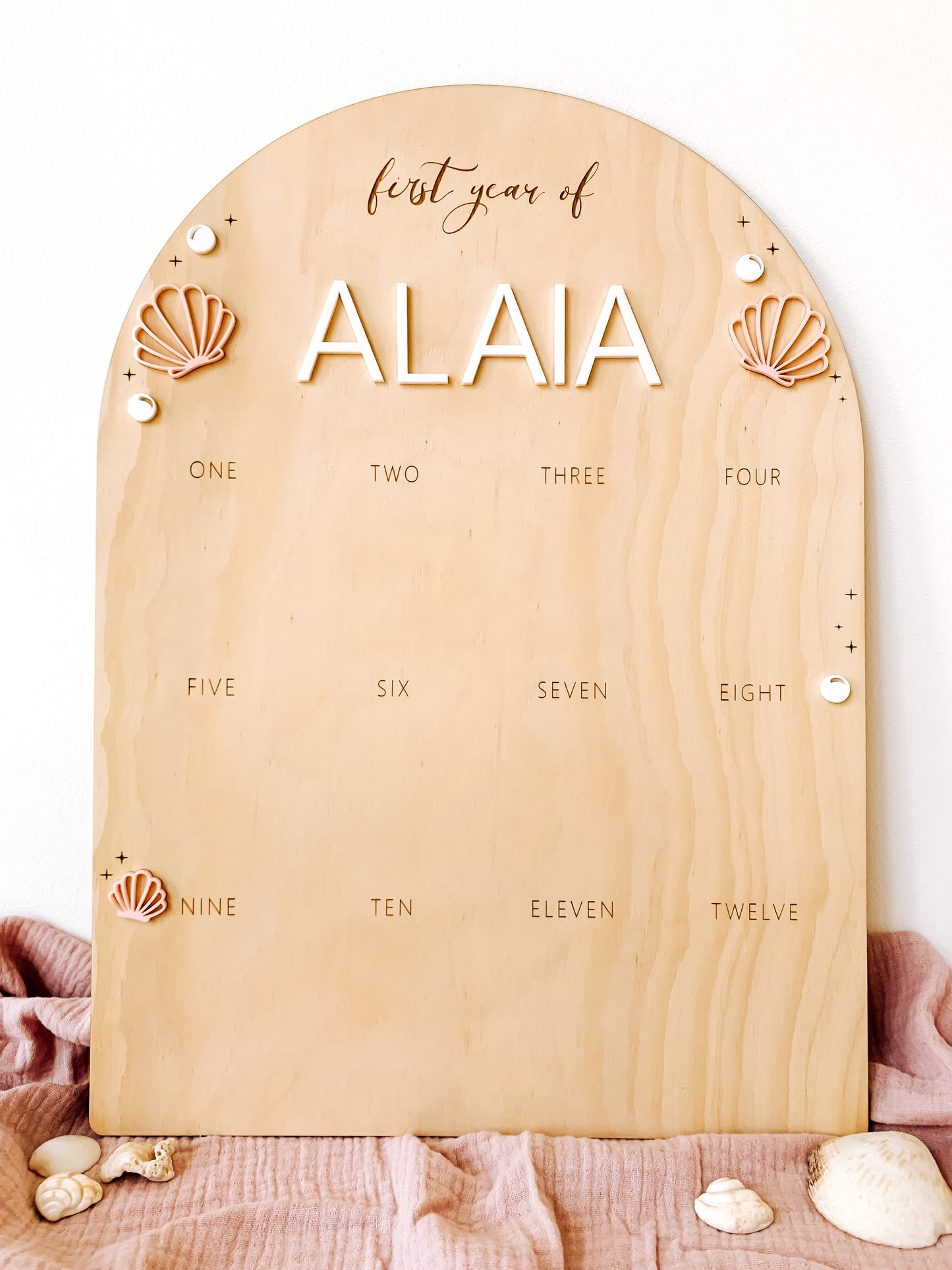 First year photo board - Seashell theme