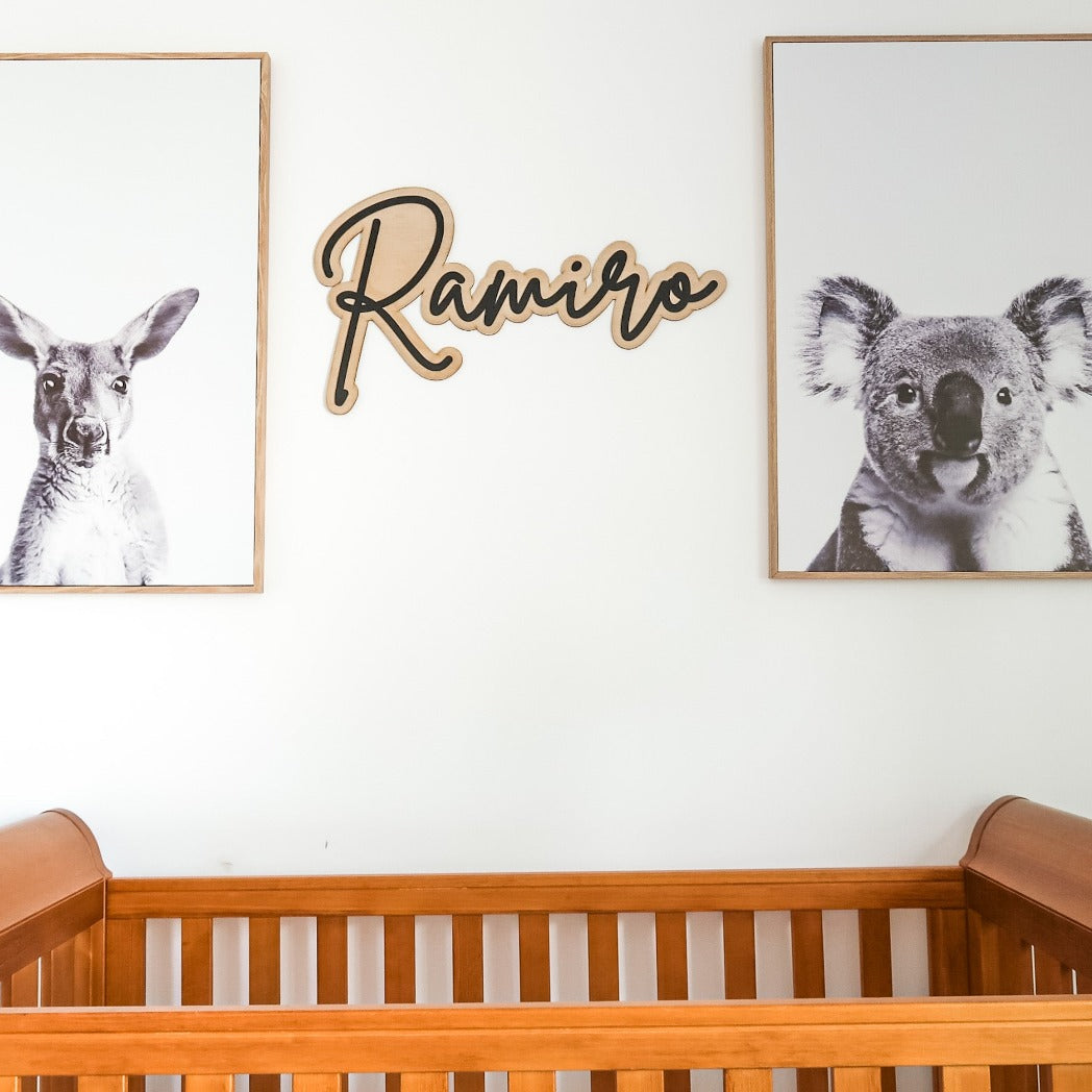 Acrylic name on wood name sign plaque for kids room decor
