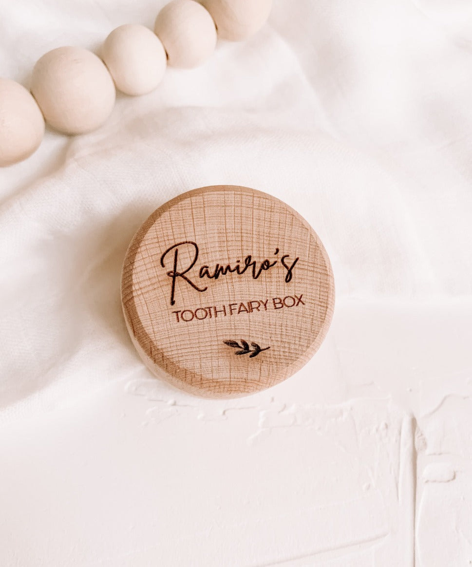 Wooden tooth fairy trinket box, with leaf design
