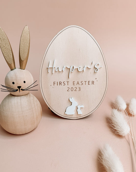personalised babys first easter plaque
